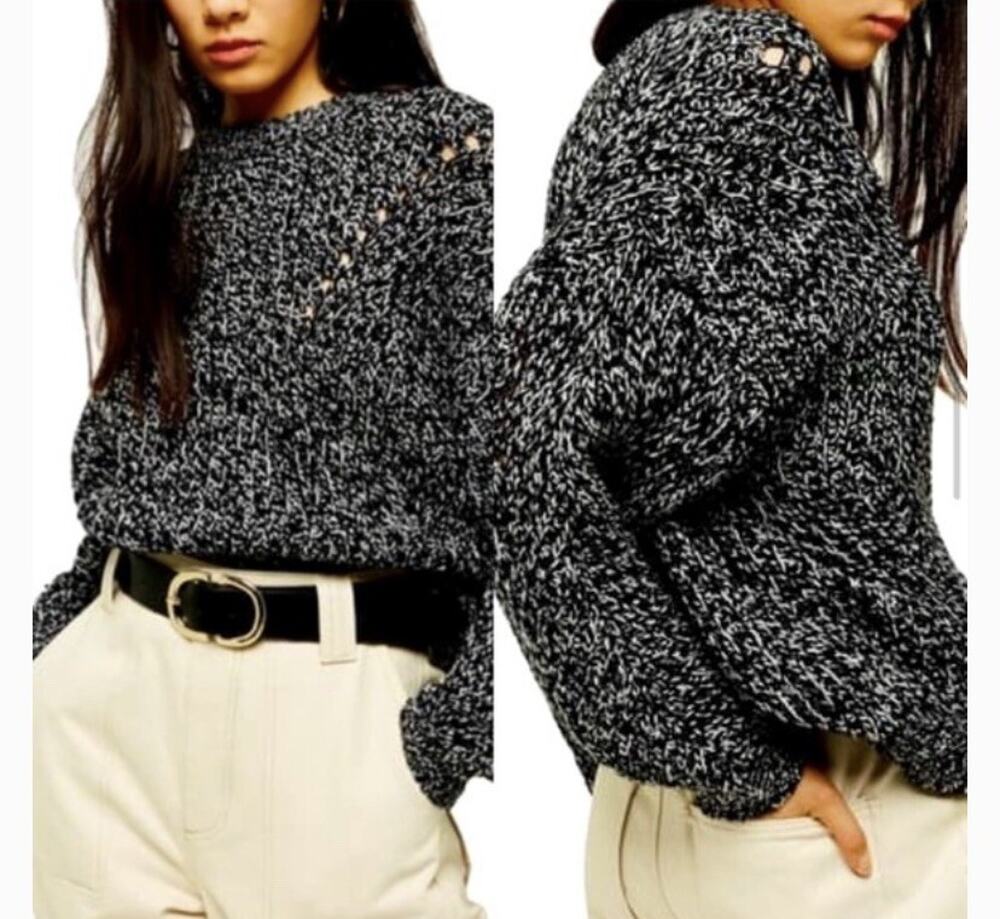 TopShop Black White Chunky Knit Sweater knitted women Size M A003074